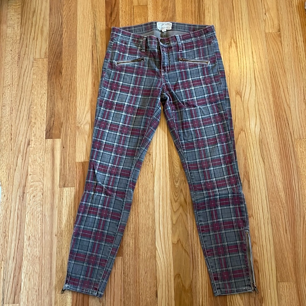 Current Elliott Plaid Ankle Jeans Soho Zip Stiletto / Size 27
